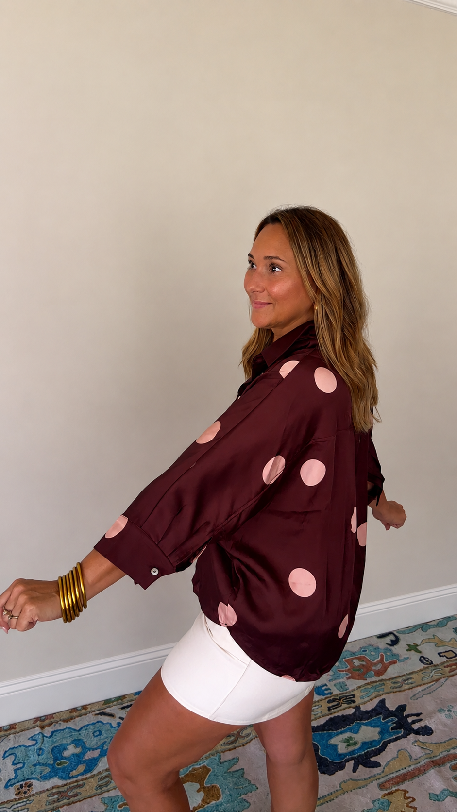 Blushing Mocha Dot Button-Up Top