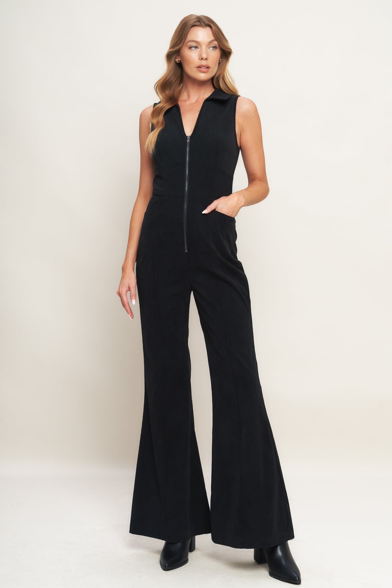 STREET ICON BLACK CORDUROY JUMPSUIT