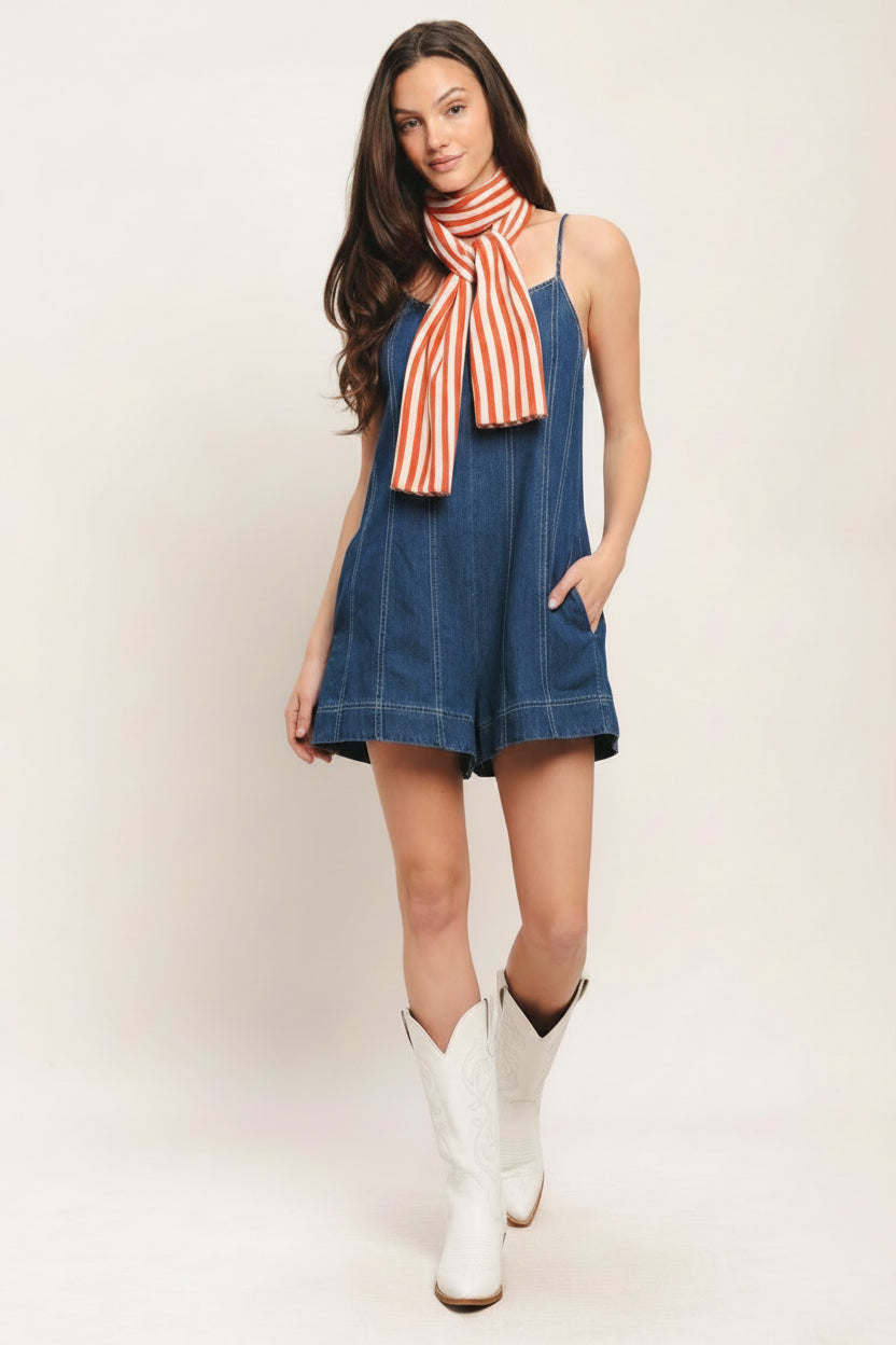 50 Yard Line Denim Romper