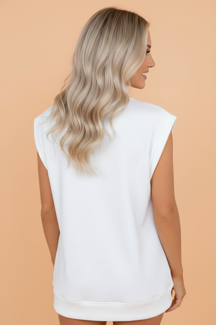 Solid Mock Neck Cap Sleeve Oversized Top