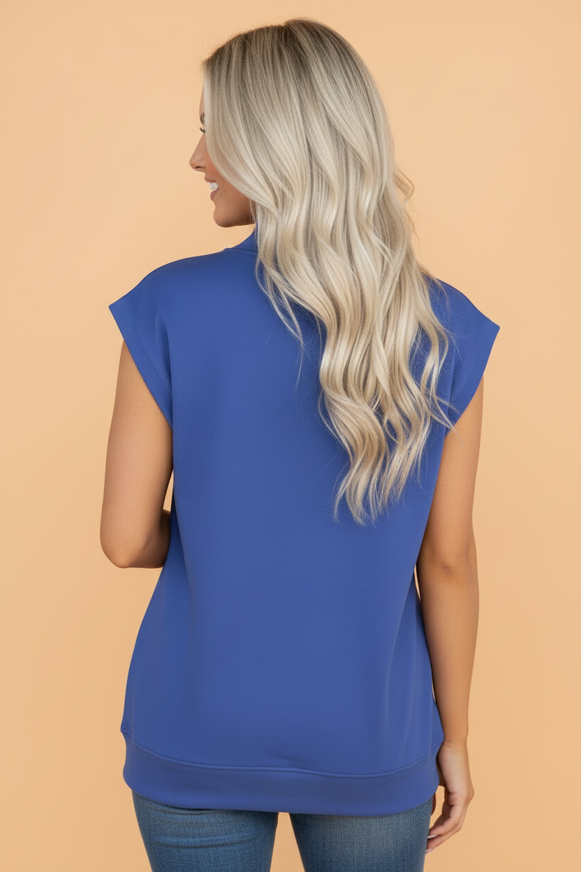 Solid Mock Neck Cap Sleeve Oversized Top