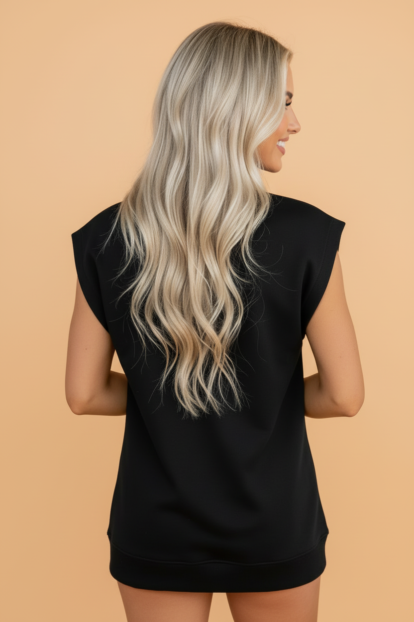 Solid Mock Neck Cap Sleeve Oversized Top