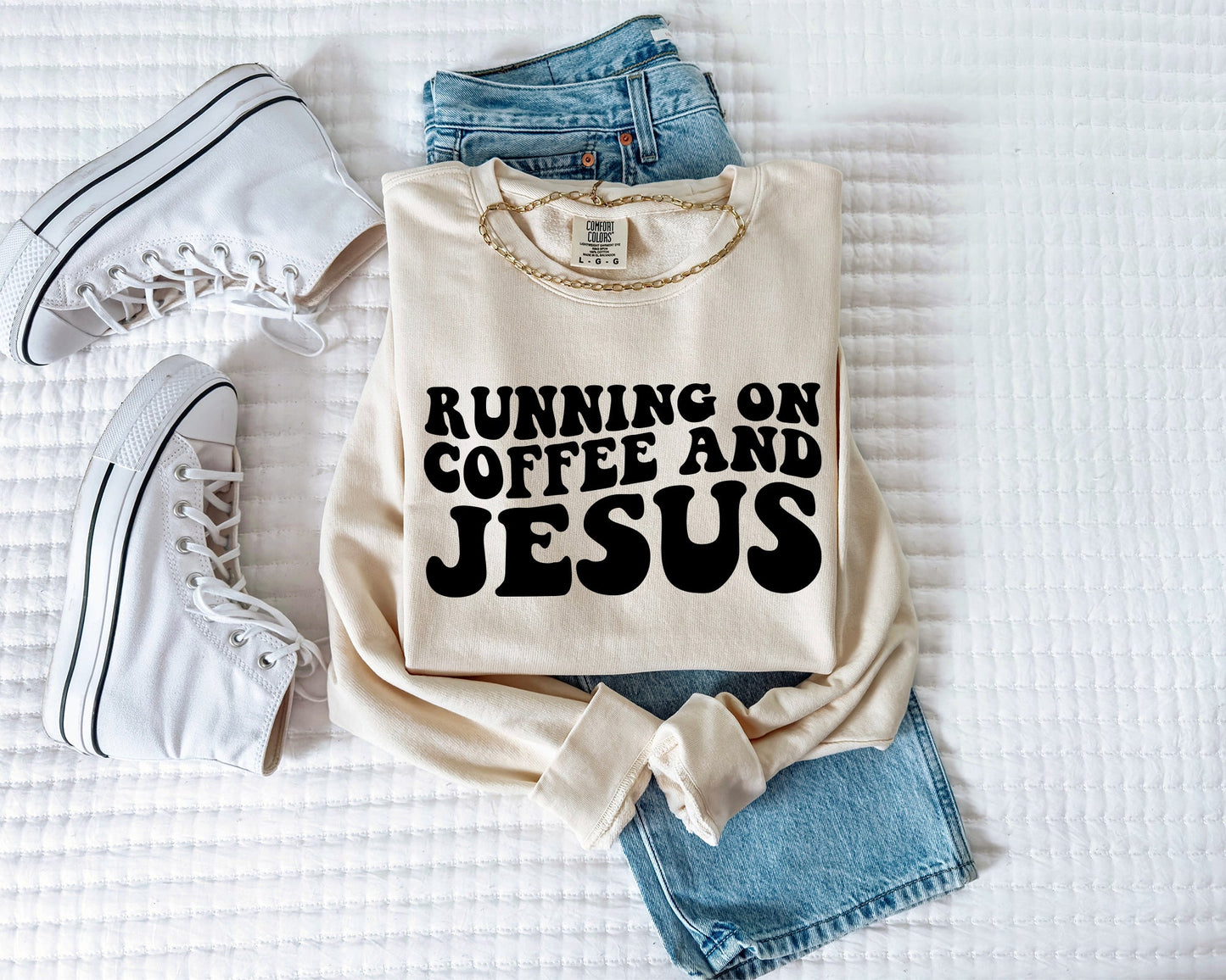 Running On Coffee & Jesus Christian Garment Dyed Comfort Colors Sweatshirt