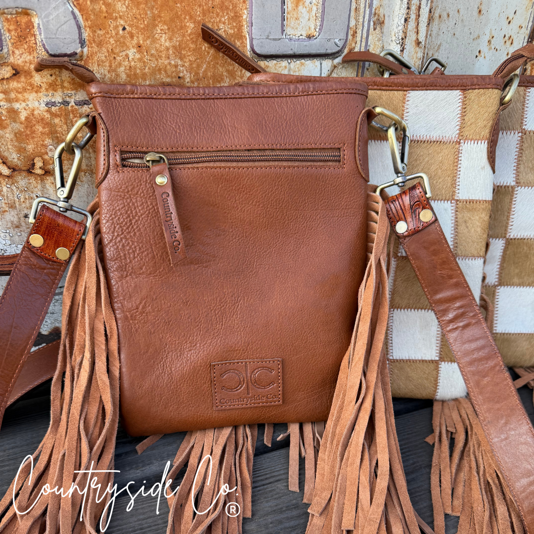 Stockdale Checkered Cowhide Fringe Purse by Countryside Co.