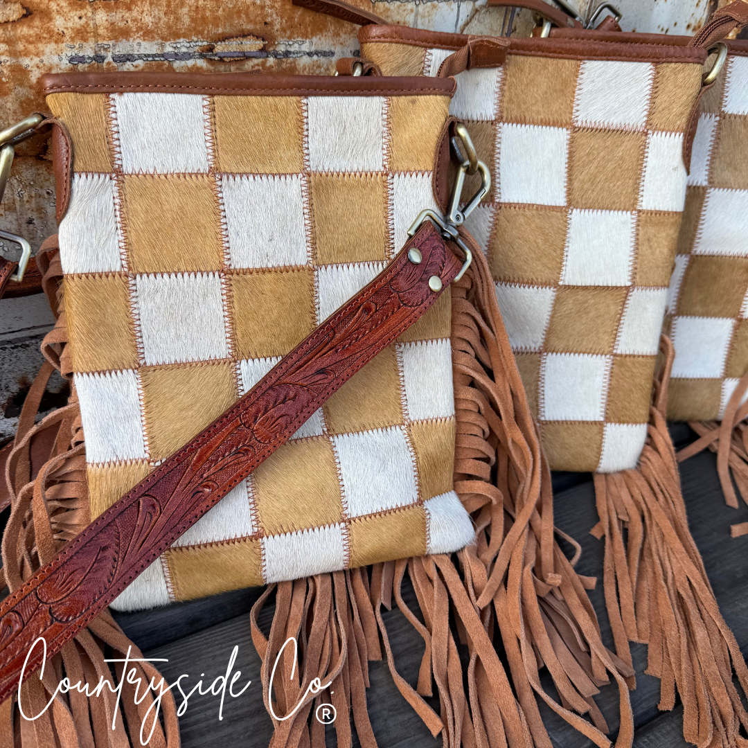 Stockdale Checkered Cowhide Fringe Purse by Countryside Co.