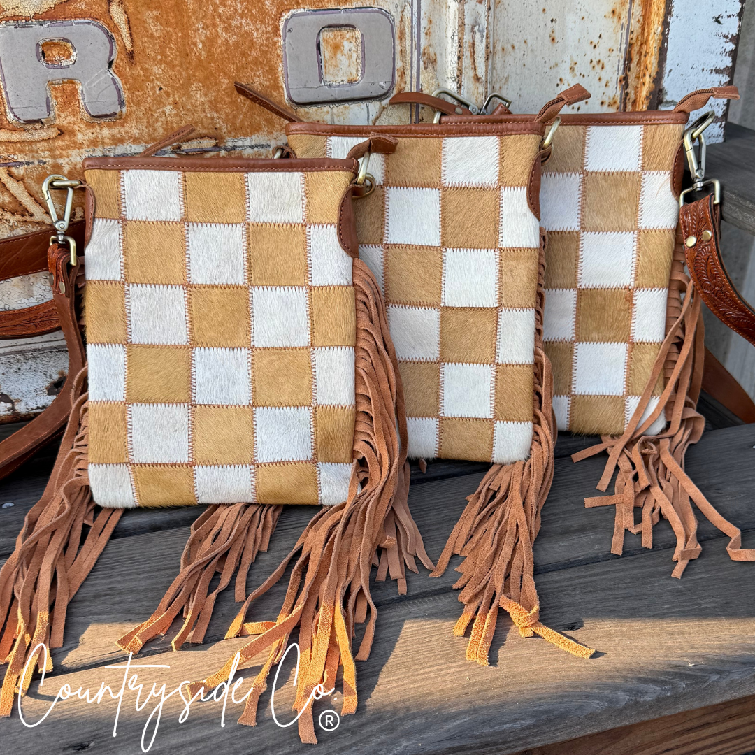 Stockdale Checkered Cowhide Fringe Purse by Countryside Co.