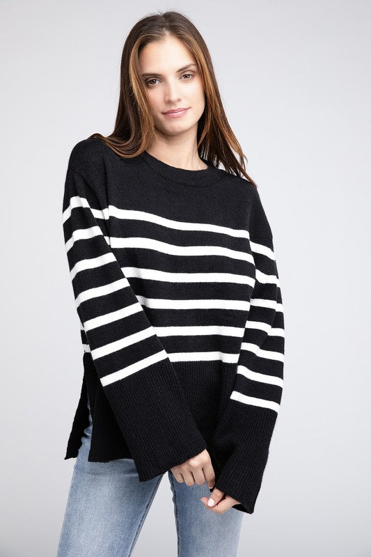 Unload Love Ribbed Hem Stripe Sweater