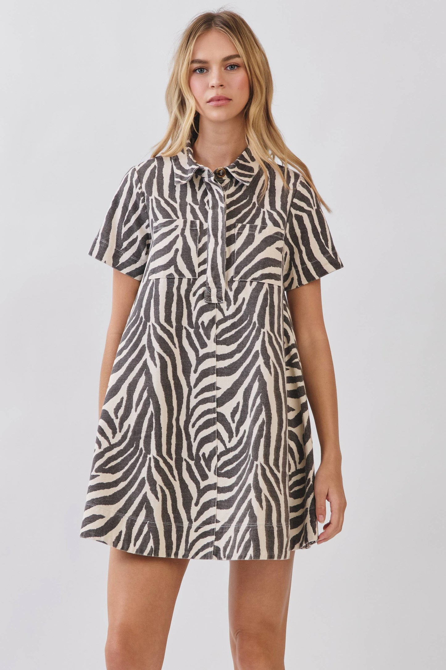 Zebra Cream Denim Mini Dress