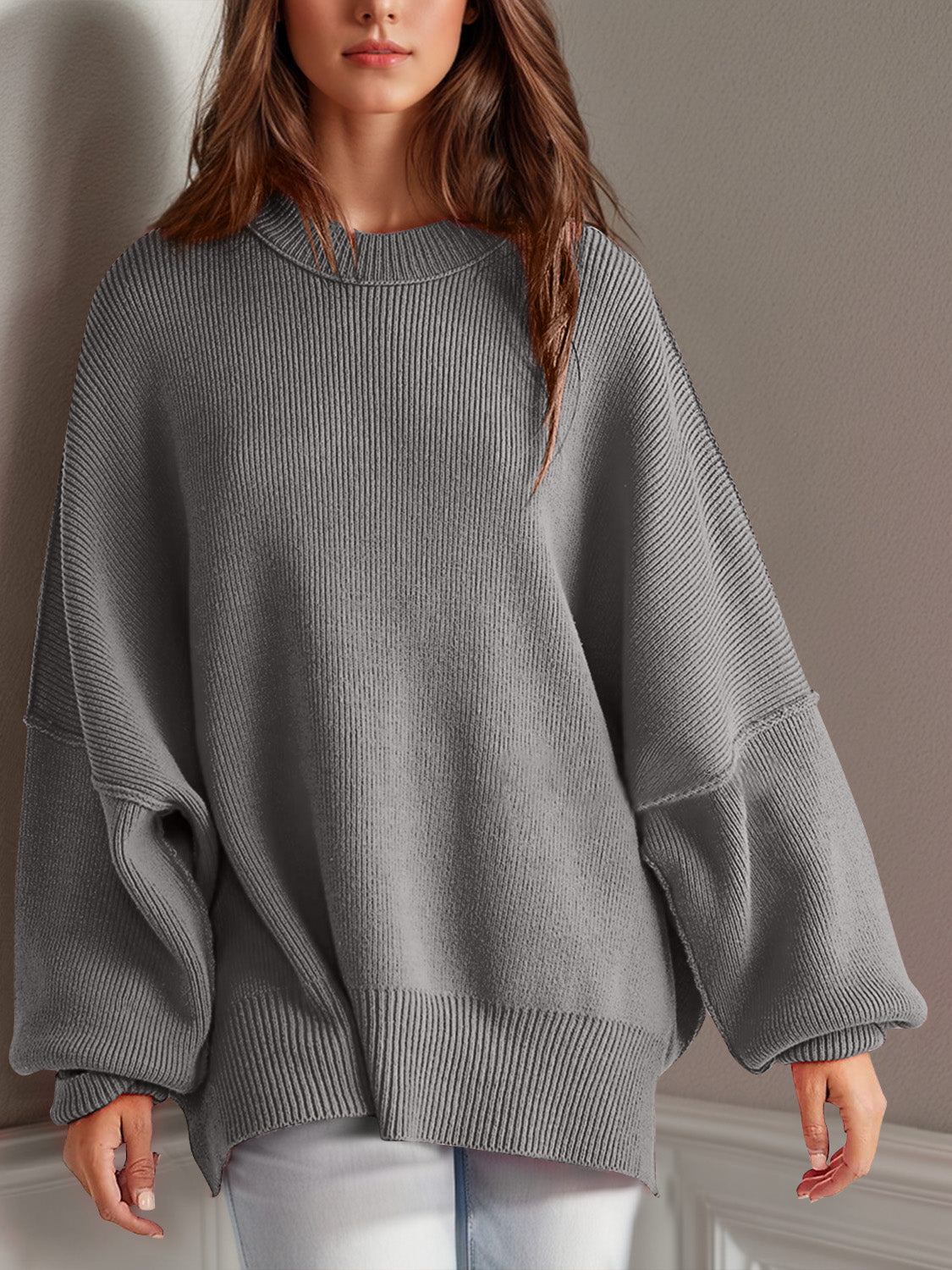 Mandy Side Slit Sweater  Oversized Pullover Sweater