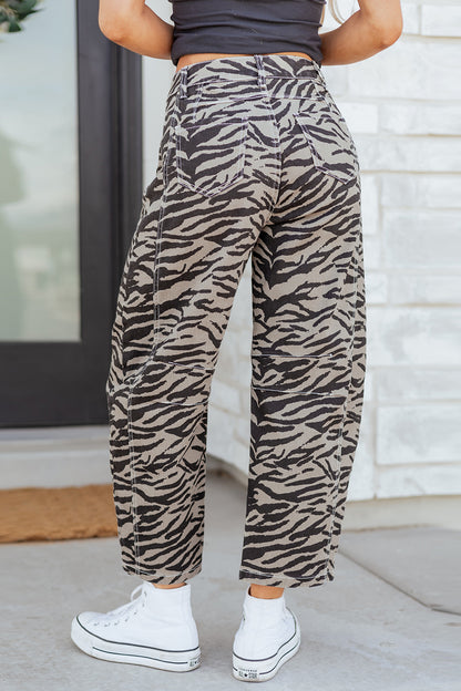 Social Zebra Wide Leg Barrel Jeans