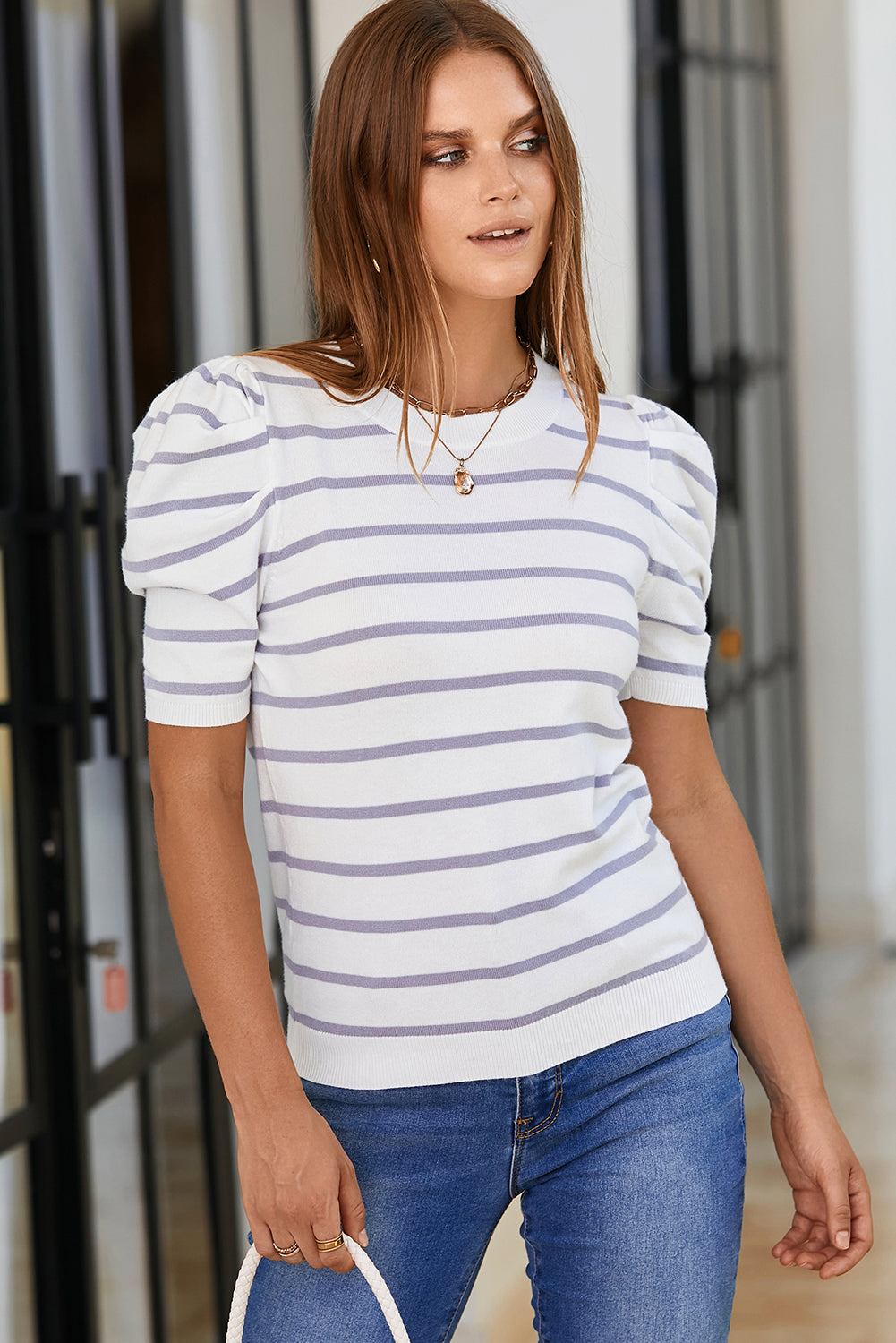 Take A Break Away Striped Puff Sleeve Top