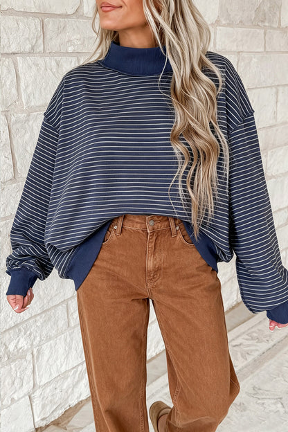 Expect The Best Ribbed Mock Neck Oversized Sweatshirt Top