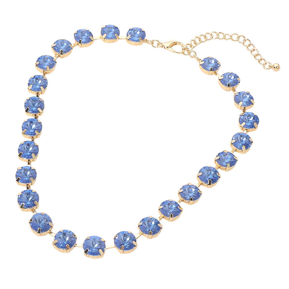 Round Cut Stone Cluster Link Evening Necklace