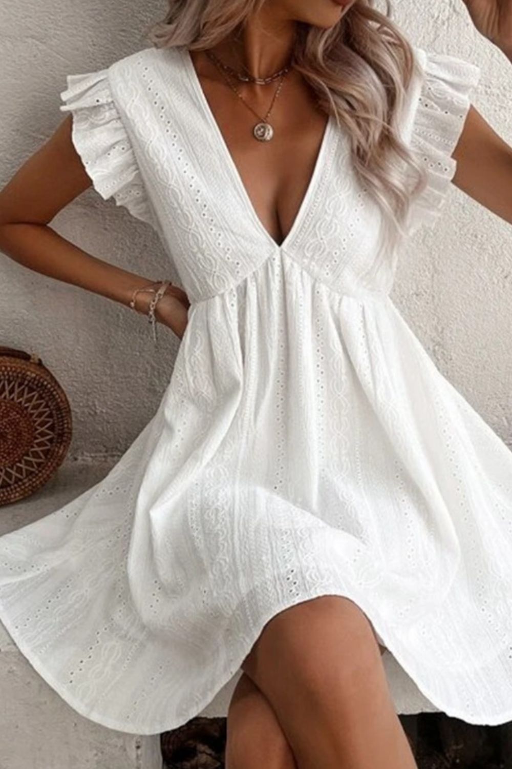 A Walk In The Clouds Eyelet Mini Dress