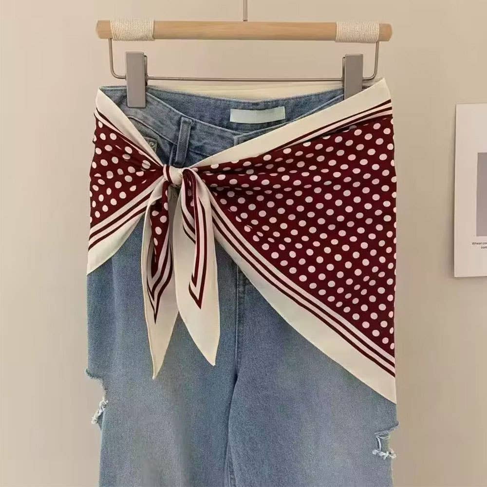 Polka Dot Pattern Silk Scarf Maroon