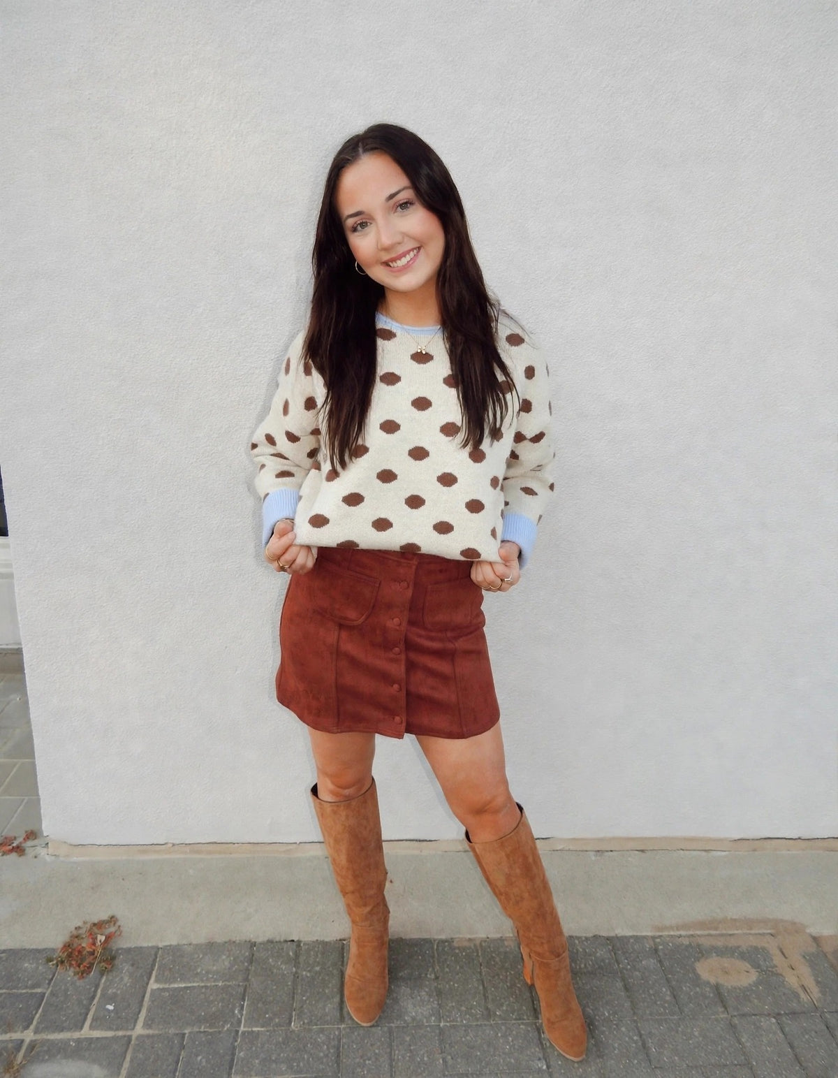 Polka Dot Pop Sweater - Ivory Baby Blue