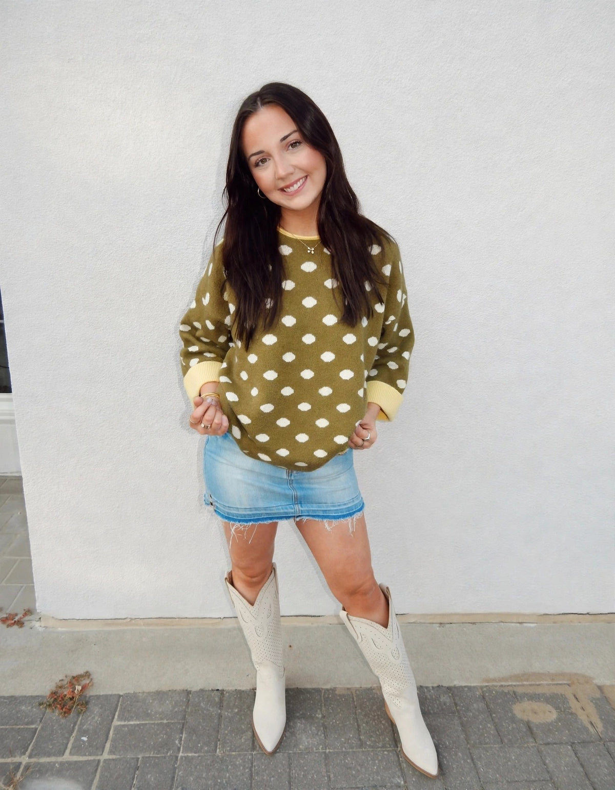 Polka Dot Pop Sweater - Olive Lemon