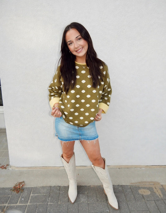 Polka Dot Pop Sweater - Olive Lemon