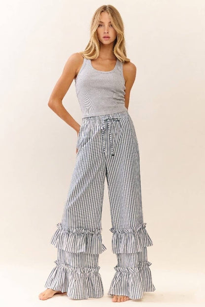 Ruffled Right Striped Pants