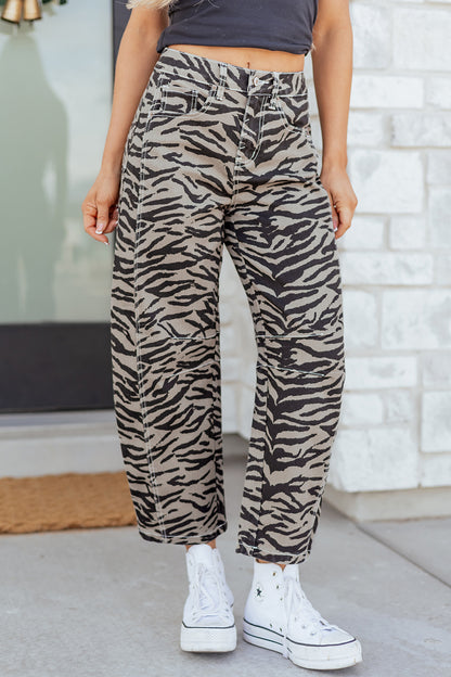 Social Zebra Wide Leg Barrel Jeans