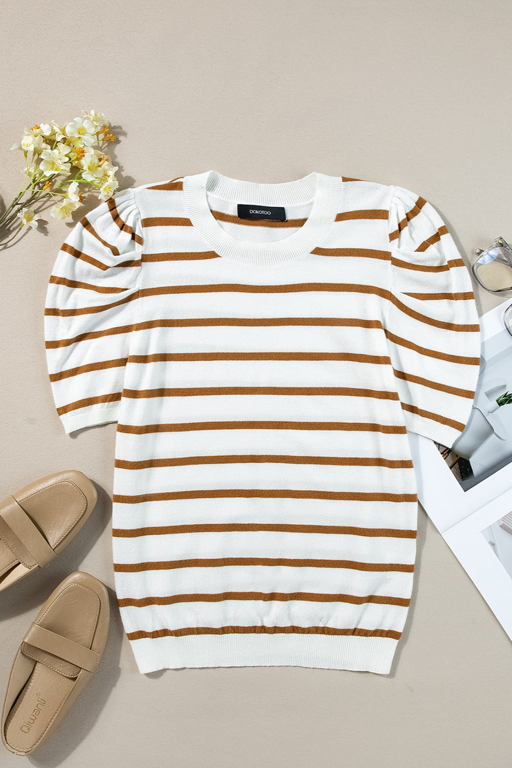 Take A Break Away Striped Puff Sleeve Top