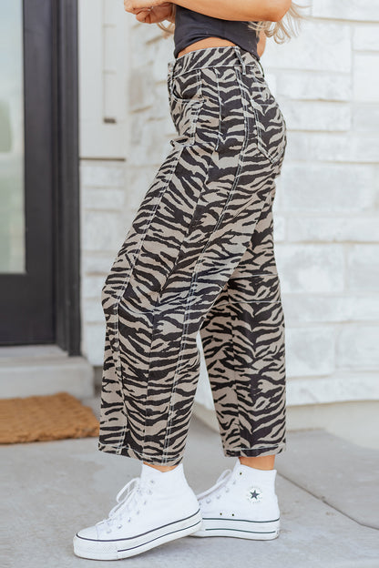 Social Zebra Wide Leg Barrel Jeans
