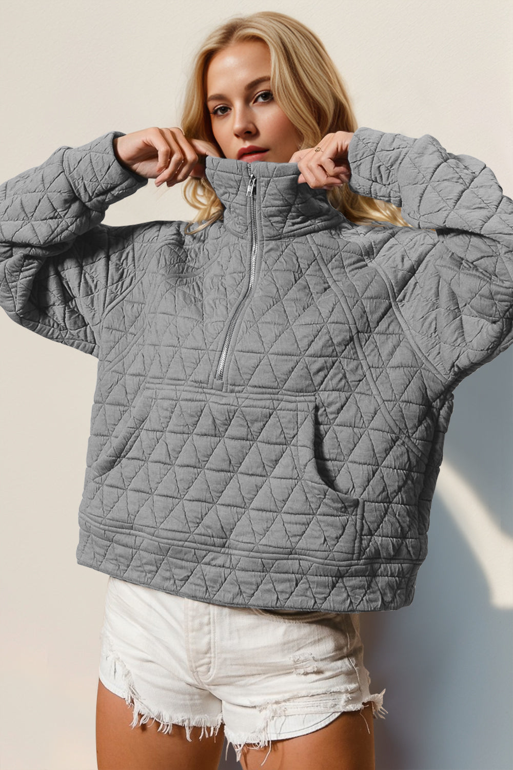 Double Take Half Zip Quilted Pullover