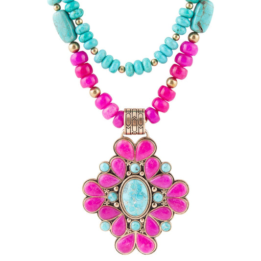 Barcelona Pink Agate Cross Golden Pendant Necklace