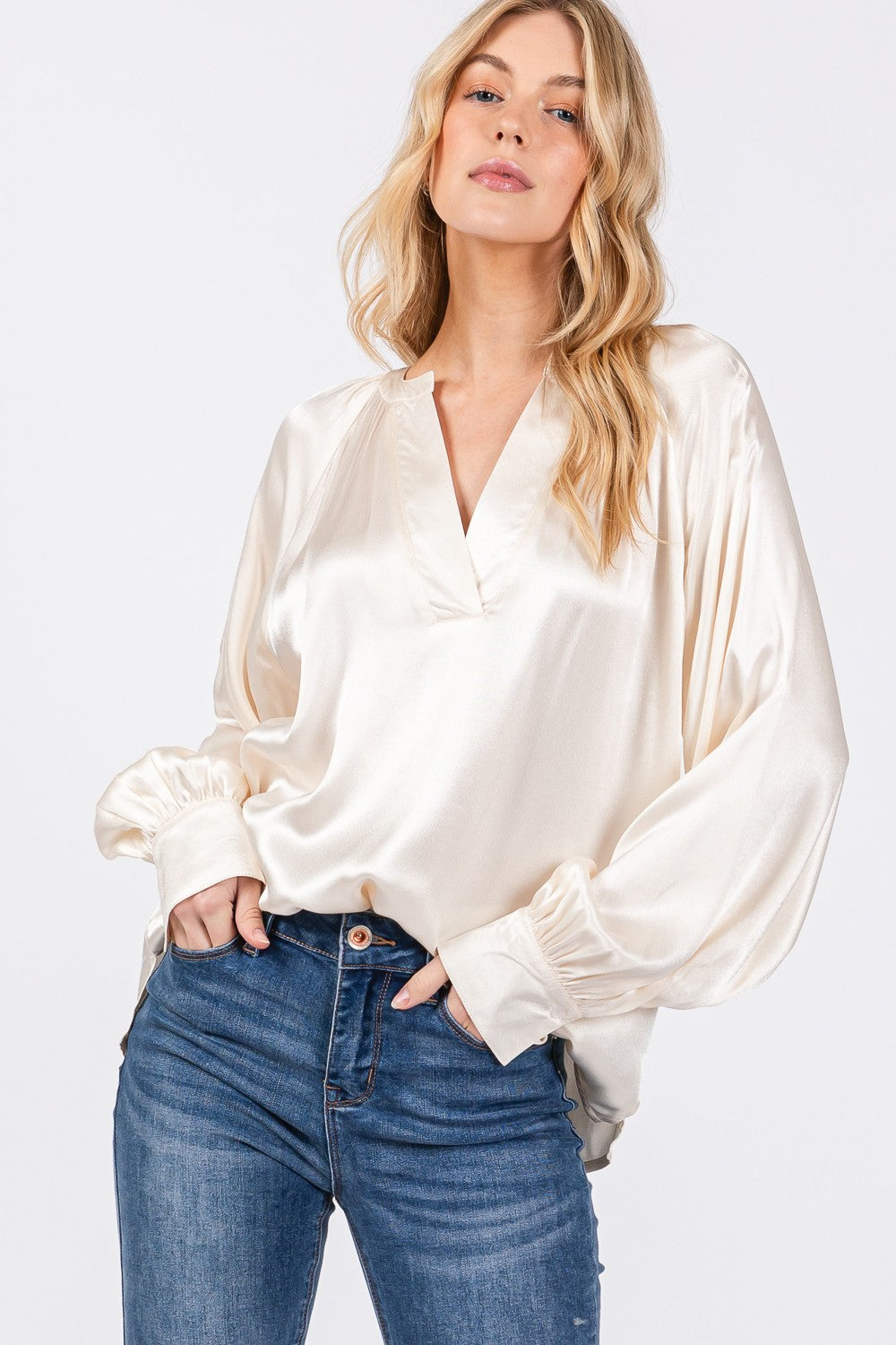 SAGE + FIG Notched Satin Valerie Top