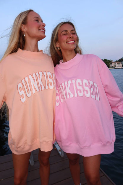 Papaya Orange Varsity Sunkissed Embroidered Mockneck Sweatshirt 100% Cotton