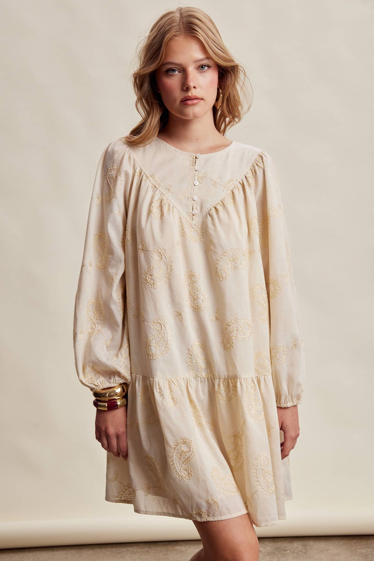 Emma Embroidered Paisley Cotton Mini Dress