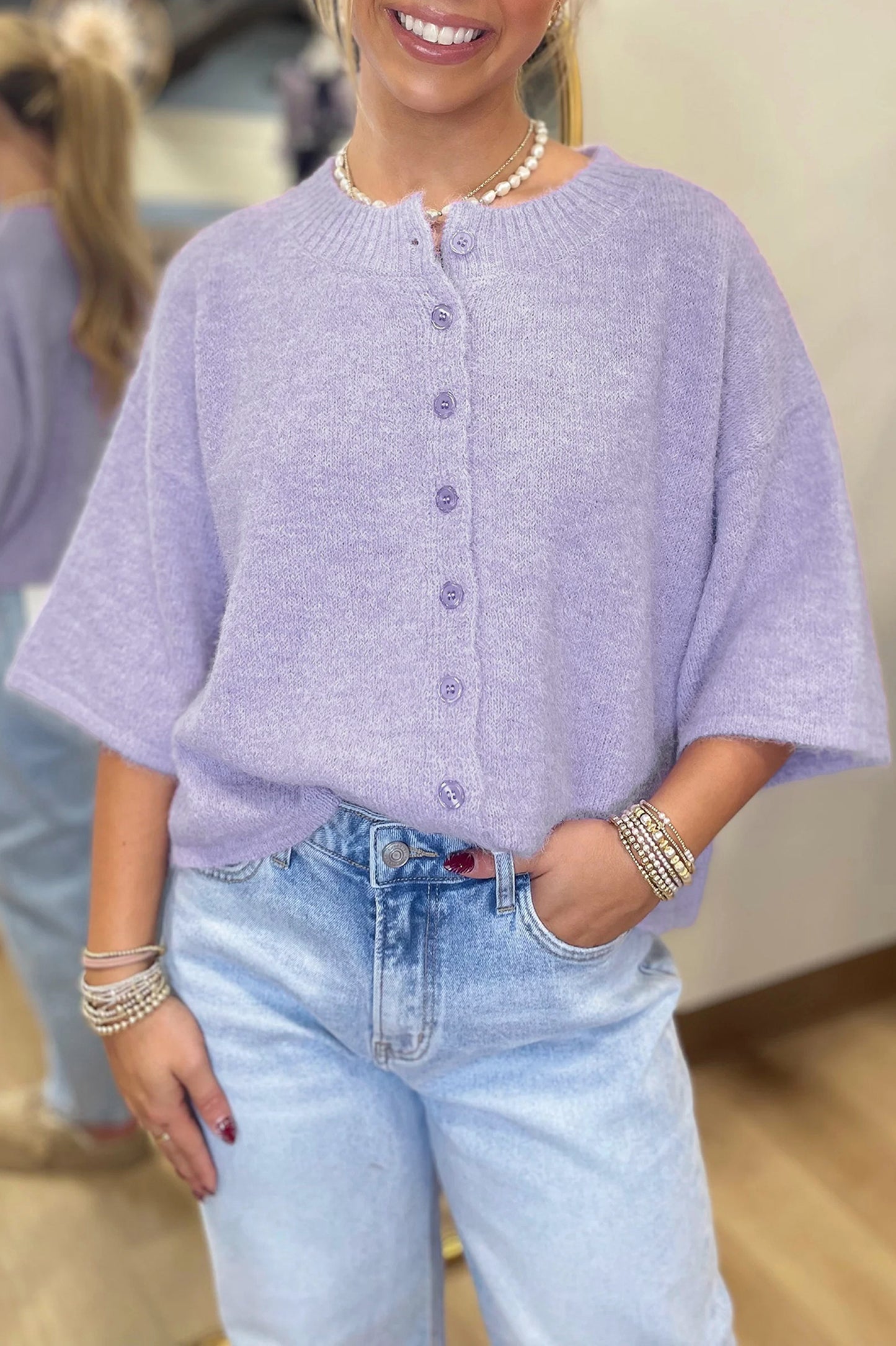 Lavendula 3/4 Sleeve Boxy Knit Top