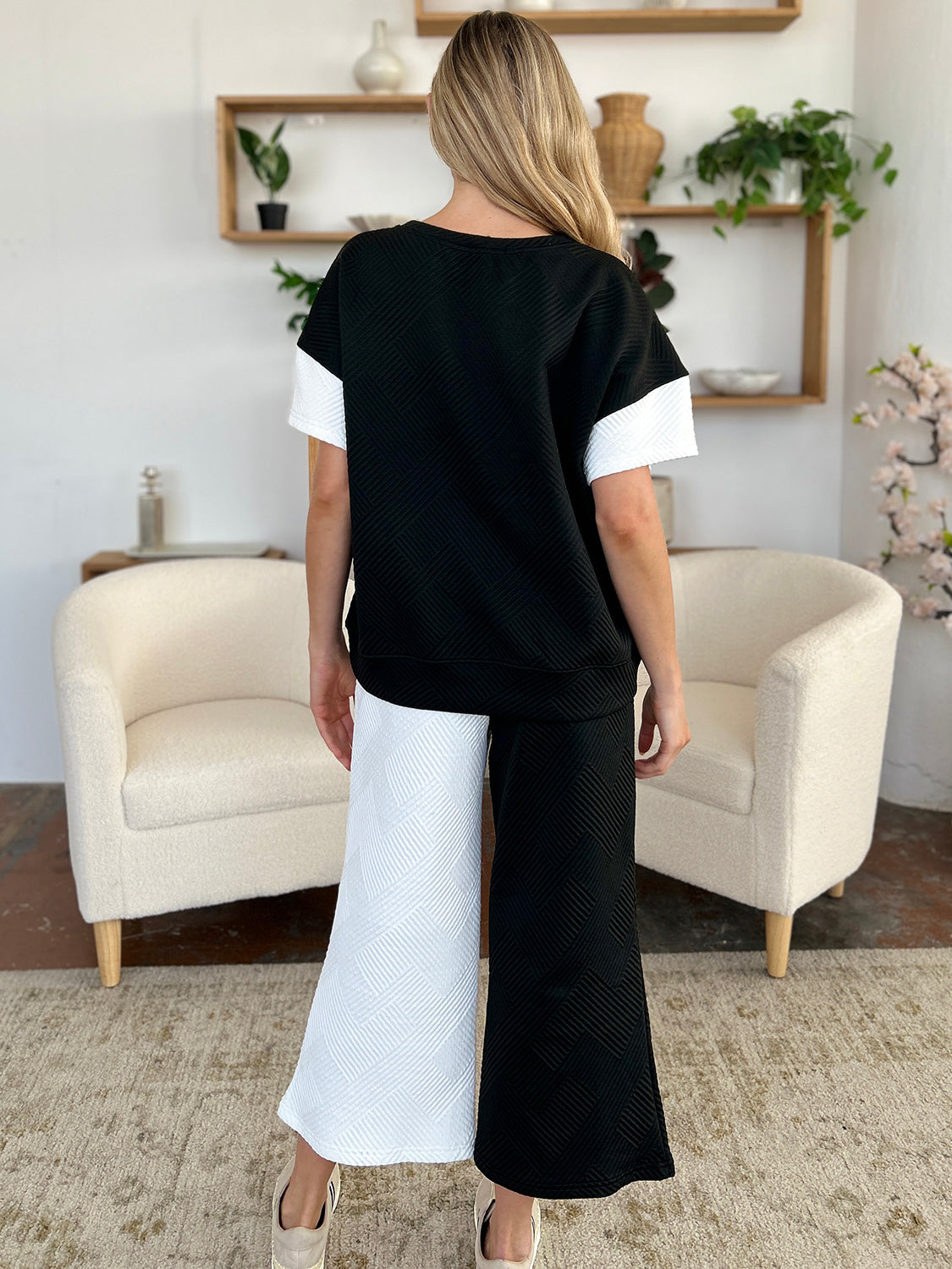 Double Take Texture Wide Leg Pants Set