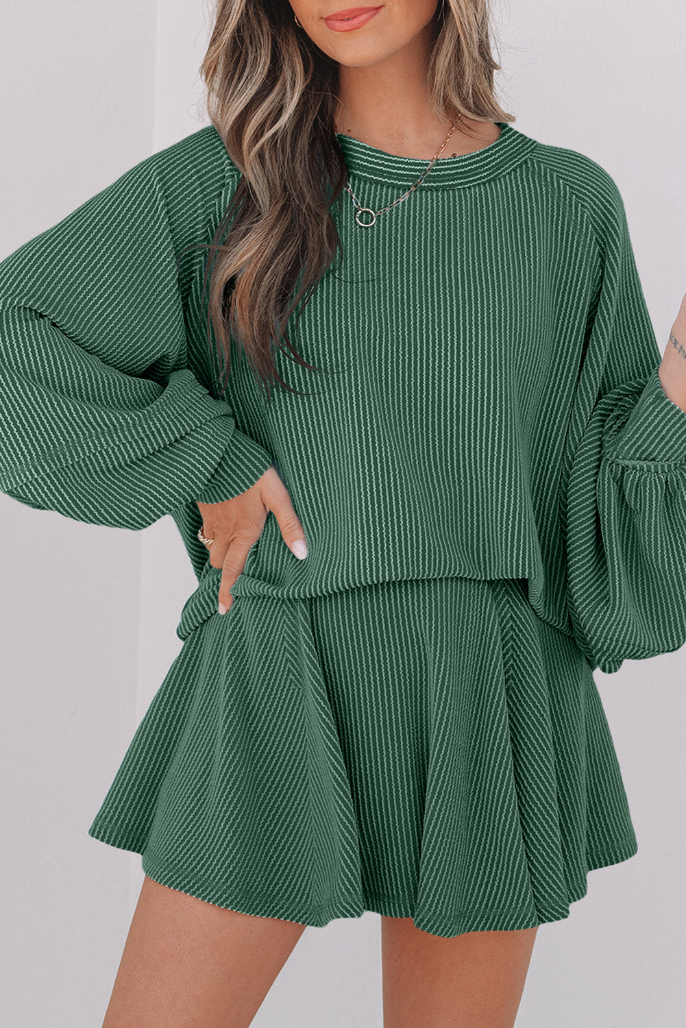 Corded Top and Ruffle Mini Skirt Set