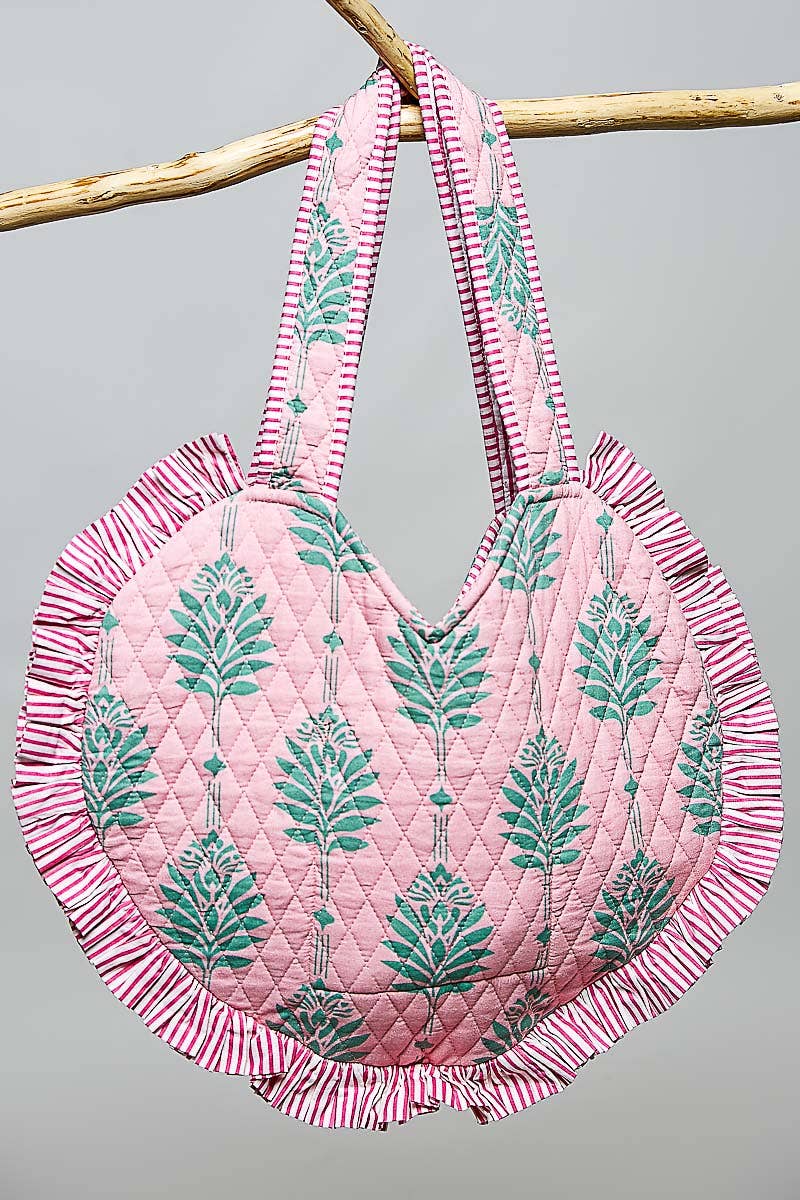 Heart Shaped Ruffle Edge Quilted Tote Bag