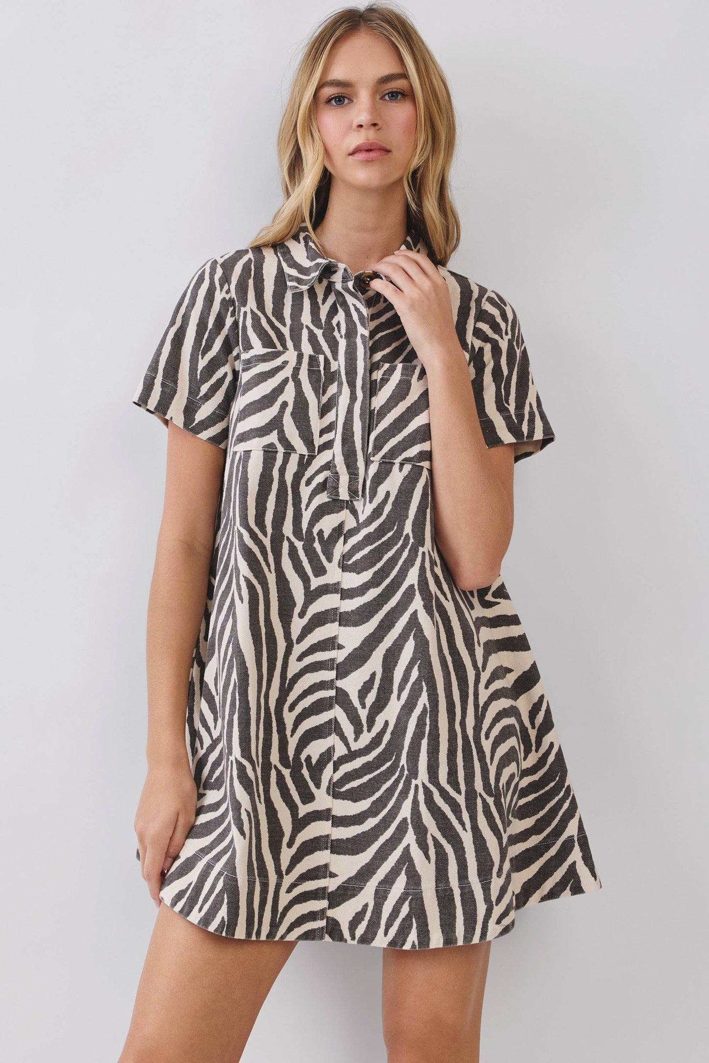 Zebra Cream Denim Mini Dress
