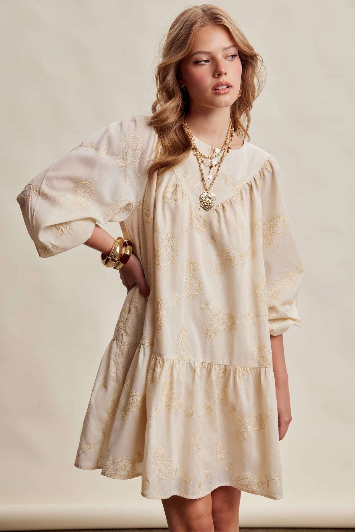 Emma Embroidered Paisley Cotton Mini Dress