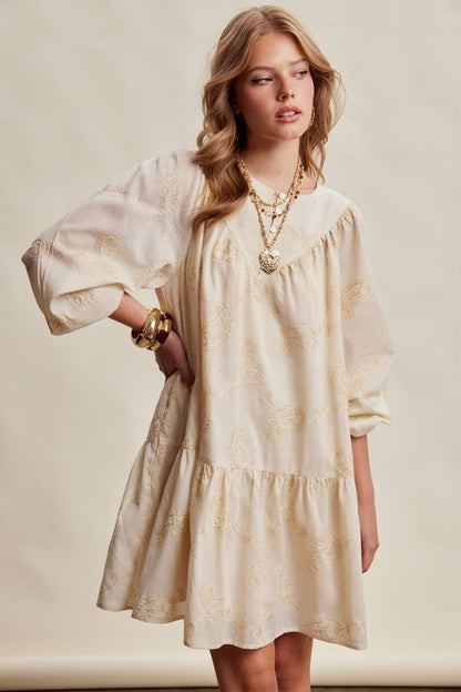 Emma Embroidered Paisley Cotton Mini Dress