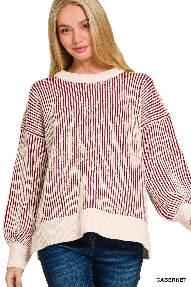 Zenana Two Tone Crewneck Sweater