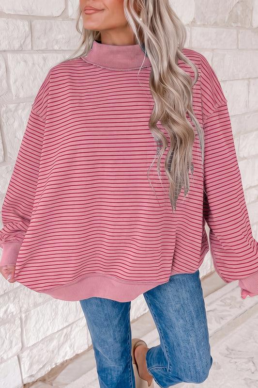 Expect The Best Ribbed Mock Neck Oversized Sweatshirt