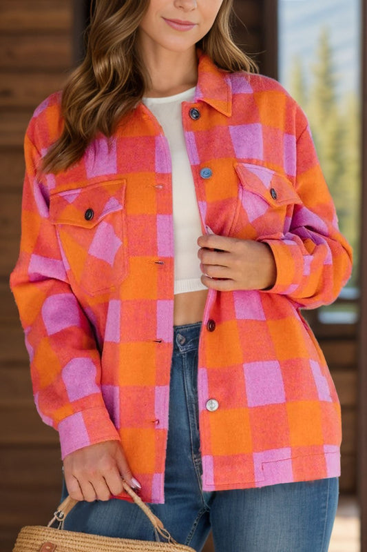 Caroline Color Block Plaid Button Shacket