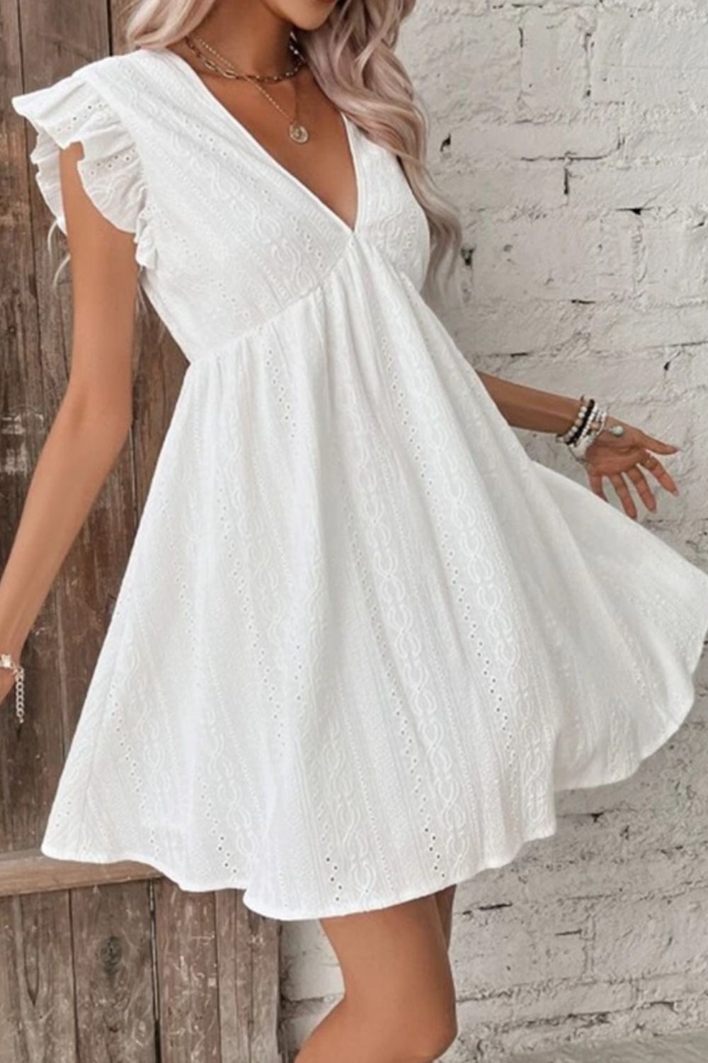 A Walk In The Clouds Eyelet Mini Dress
