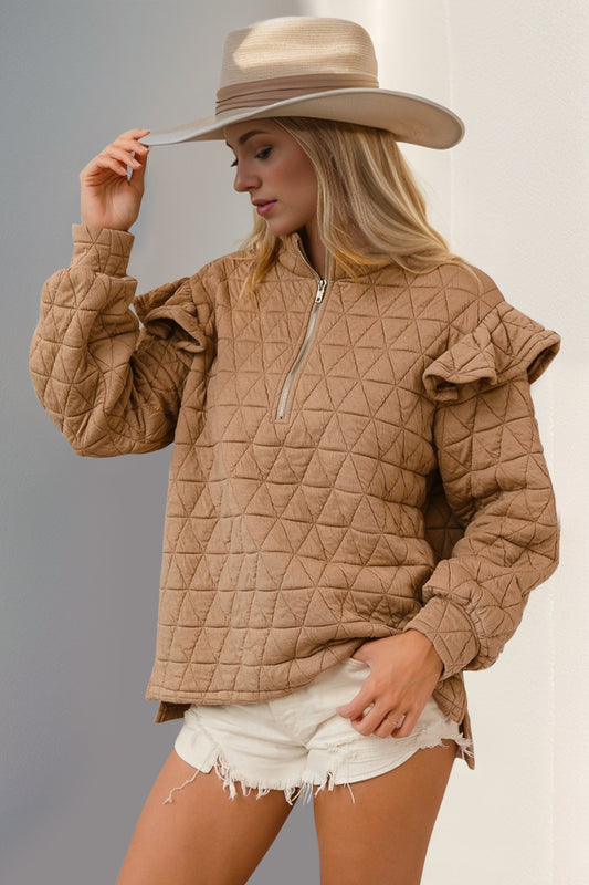 Dreamy Day Double Take Half Zip Quilted Top