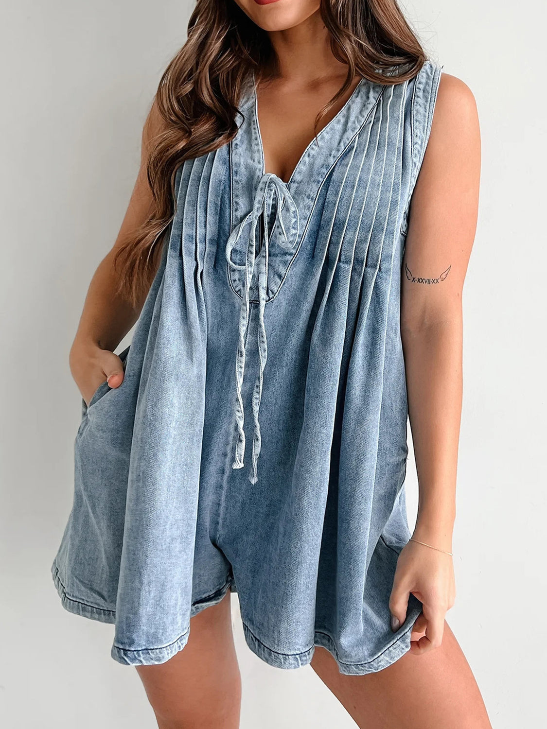 Riley Front Tie Romper with Pockets