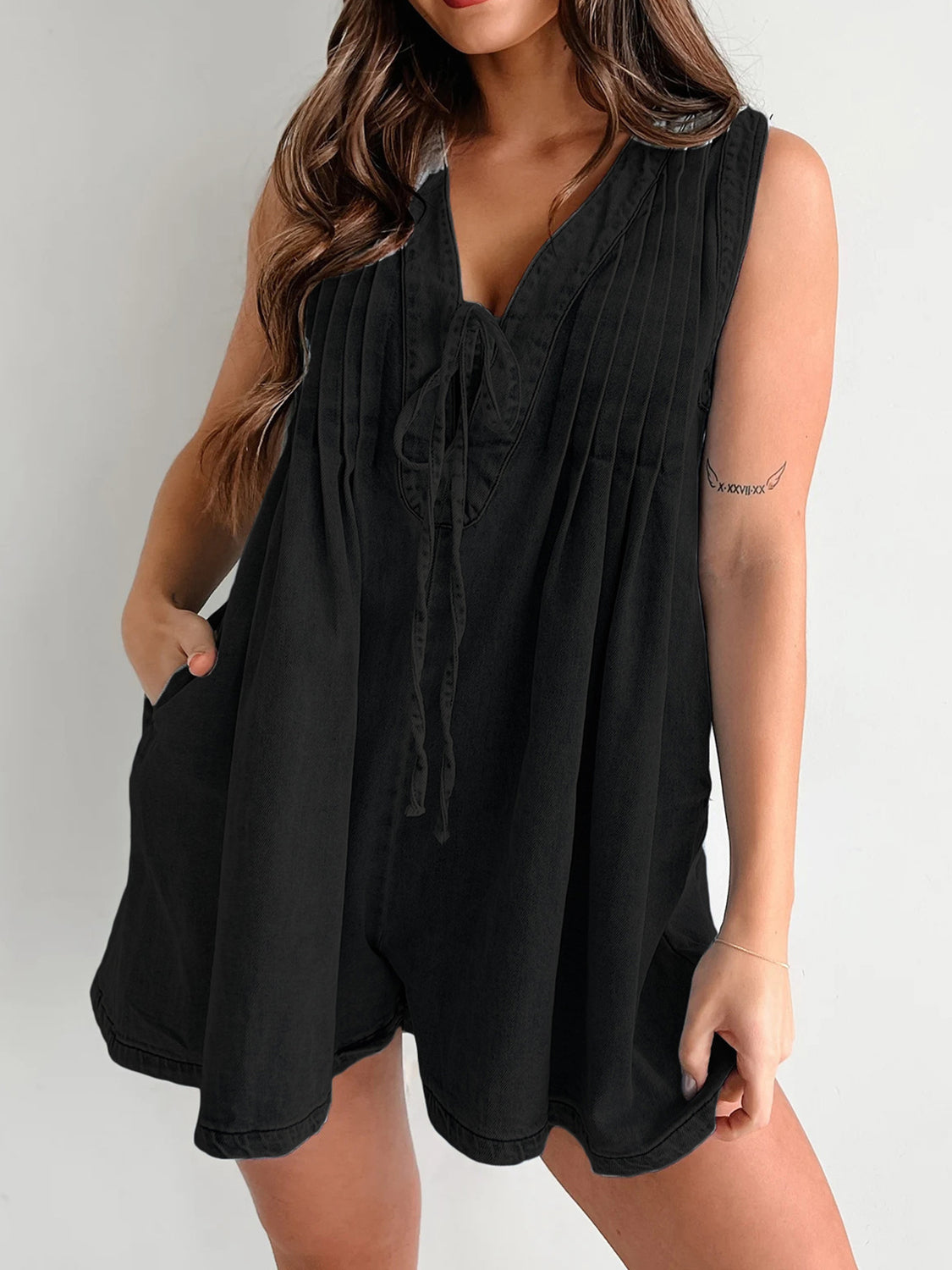 Riley Front Tie Romper with Pockets