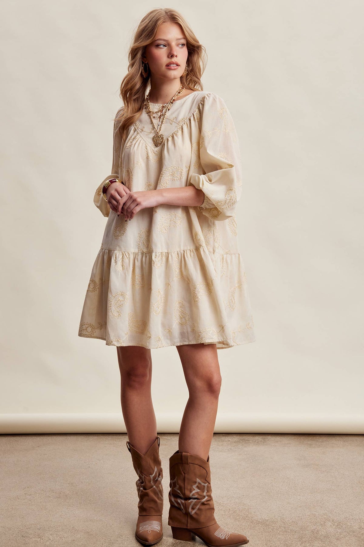 Emma Embroidered Paisley Cotton Mini Dress