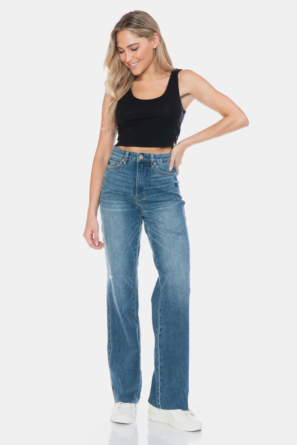 Judy Blue Tummy Control Cut Raw Hem Straight Jeans