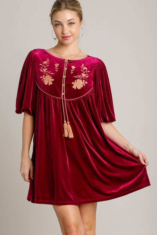 Jasmine Velvet Mini Dress with Tassel