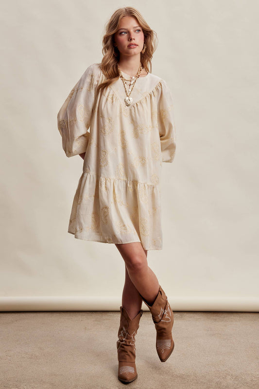 Emma Embroidered Paisley Cotton Mini Dress
