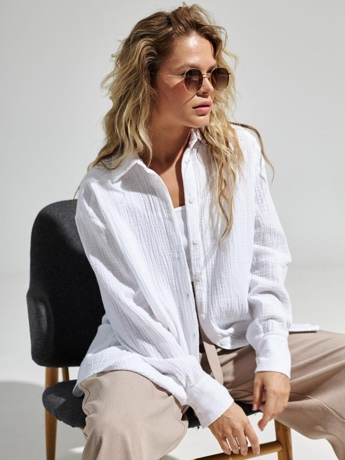 Savannah Textured Cotton Long Sleeve Shirt